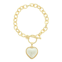 PEARL & HEART CHARM TOGGLE BRACELET