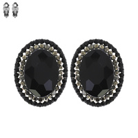 CRYSTAL RHINESTONE OVAL HALO CLIP ON DROP EARRINGS