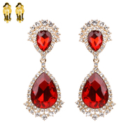 Dangly Teardrop Gem Clip Earrings