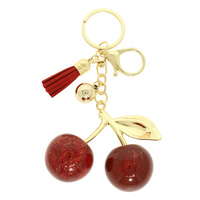 RED GLITTERED RESIN CHERRY KEYCHAIN