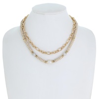 2-ROW MULTI STRAND DISC BEADED ADJUSTABLE CHAIN NECKLACE