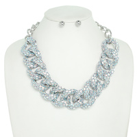 HIP HOP RHINESTONE CUBAN LINK BIB NECKLACE SET