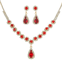 CRYSTAL RHINESTONE FLORAL PAVE ADJUSTABLE TEARDROP PENDANT BIB NECKLACE EARRING SET