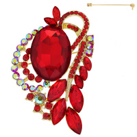 JEWELED CRYSTAL PAVE LEAF CLUSTER RIBBON BROOCH PIN