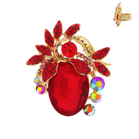 OVAL LAUREL LEAF CRYSTAL CLUSTER COCKTAIL STRETCH RING